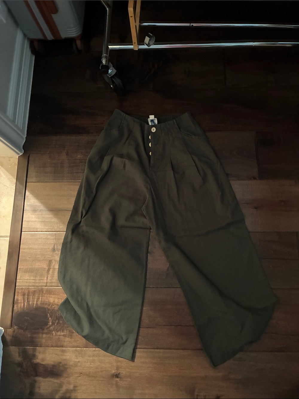 Blue Rain Olive Green Wide-Leg Chinos with Button Front